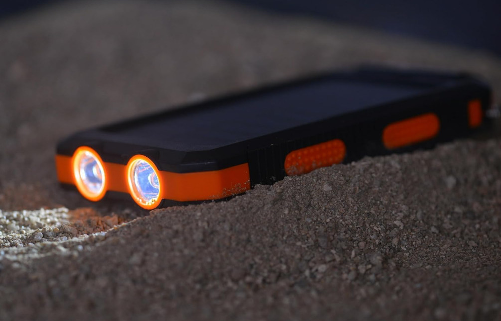 Brite Power-Bank-Solar-Charger - 8000mAh Portable Charger,Solar Power Bank, Dual USB Port Built-in Led Flashlight and Compass for Cell Phone and Electronic Devices, Perfect for Camping Travel. (orange)