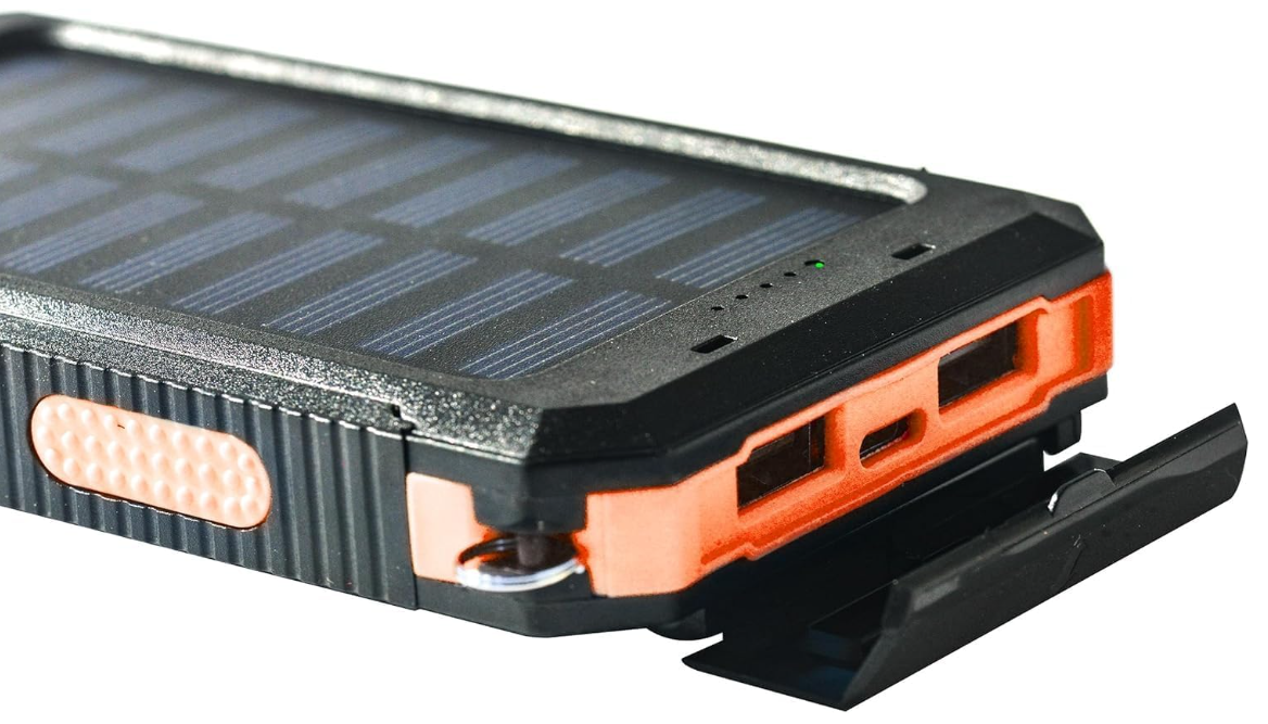 Brite Power-Bank-Solar-Charger - 8000mAh Portable Charger,Solar Power Bank, Dual USB Port Built-in Led Flashlight and Compass for Cell Phone and Electronic Devices, Perfect for Camping Travel. (orange)