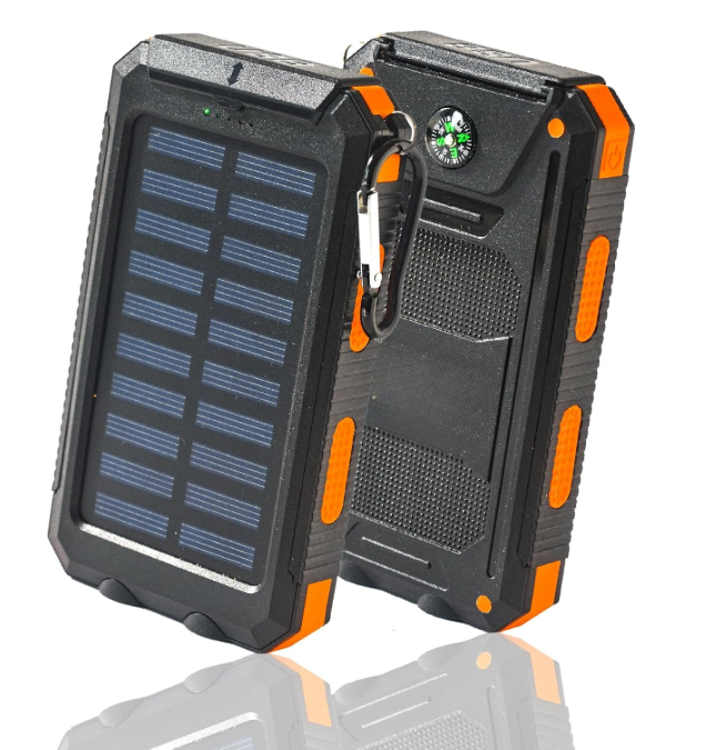 Brite Power-Bank-Solar-Charger - 8000mAh Portable Charger,Solar Power Bank, Dual USB Port Built-in Led Flashlight and Compass for Cell Phone and Electronic Devices, Perfect for Camping Travel. (orange)